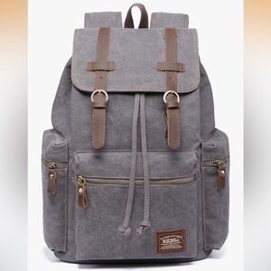 KAUKKO Vintage Casual Canvas and Leather Rucksack Backpack NWT